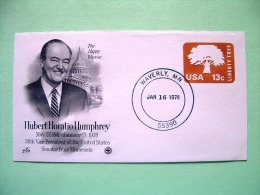 USA 1978 Special Stationery Stamped Cover - Waverly - 13c - Liberty Tree - Happy Warrior - Hubert Horatio Humphrey - 1961-80