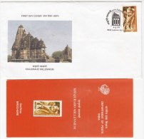 FDC + Information Khajuraho Millennium, Sculpture, History,  Hinduism, UNESCO Heritage, Temple Architecture,  India 1999 - Induismo