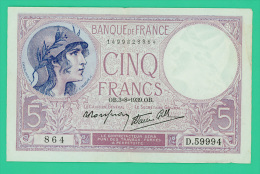 France -  5 Francs -  3/89/1939 - N° D.59994 - 864 - Sup - 5 F 1917-1940 ''Violet''