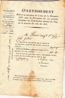 DEPARTEMENT DE L'ISERE -COMMUNE DE SOLAIZE - 1819- AVERTISSEMENT CONTRIBUTIONS DIRECTES - Decrees & Laws