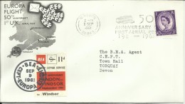 GREAT BRITAIN GRAN BRETAGNA 9 SEP 1961 LONDON FIRST FLIGHT COVER HENDON - WINDSOR BEA FDC - 1952-1971 Em. Prédécimales