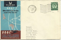 GREAT BRITAIN GRAN BRETAGNA 3 FEB 1960 FIRST FLIGHT LONDON JOHANNESBURG BOAC JET  FDC COVER - 1952-1971 Em. Prédécimales