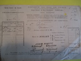 Quittance D'Abonnement Au Compteur/Société Du Gaz De Paris /1911    GEF2 - Electricidad & Gas