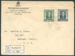 ICELAND TO USA Registered Cover 1952 VF - Cartas & Documentos