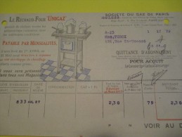 Quittance D´Abonnement / Société Du Gaz De Paris/ 1933        GEF24 - Electricité & Gaz