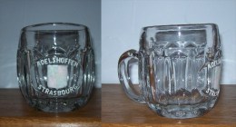 Ancienne Chope à Bière En Verre  émaillée Adelshoffen Strasbourg - Verres