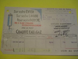 Quittance D´Abonnement / Société Du Gaz De Paris/ 1935       GEF30 - Electricité & Gaz