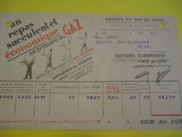 Quittance D´Abonnement / Société Du Gaz De Paris/ 1935       GEF38 - Electricidad & Gas