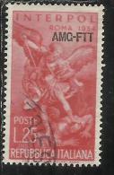 TRIESTE A 1954 AMG - FTT ITALIA ITALY OVERPRINTED INTERPOL LIRE 25 USATO USED OBLITERE' - Express Mail