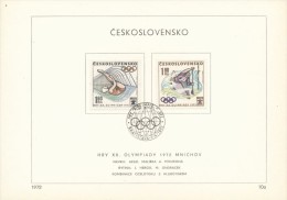 Czechoslovakia / First Day Sheet (1972/10a) Bratislava: Olympic Games 1972 Munich (diving, Canoeing) - Immersione