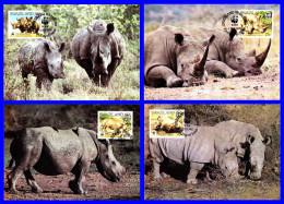 Série De 4 Cartes Maxima - Faune Protégée - Rhinocéros Blanc (Ceratotherium Simum) - Royaume Du Swaziland 1987 - Swaziland (1968-...)