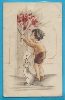 C.P.A. Enfants Et Chien - Bouquet De Fleurs - Tarjetas Humorísticas