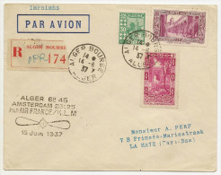 Algérie - Premièr Vol Alger  Amsterdan 15 06 1937 En Recommandé Au Tarif Imprimés - Poste Aérienne