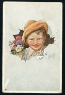 Feiertag, K. - Boy, Flowers, Hat - B.K.W.I. 803-5 ------- Postcard Traveled - Feiertag, Karl