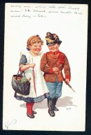 Feiertag, K. - Girl, Boy, Uniform - B.K.W.I. 957-4 ------- Postcard Traveled - Feiertag, Karl