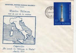 NICOLAE BALCESCU IN ITALY PHILATELIC EXHIBITION, SPECIAL COVER, 1979, ROMANIA - Briefe U. Dokumente