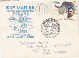 POLAR NAVIGATION DAY, POLAR BEAR, WHALE, SHIP, SPECIAL COVER, 1988, ROMANIA - Eventos Y Conmemoraciones