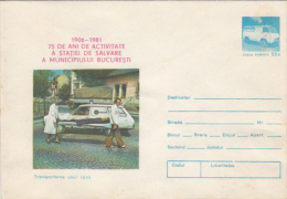 AMBULANCE SERVICE, COVER STATIONERY, ENTIER POSTAL, 1981, ROMANIA - Secourisme