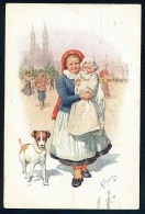 Feiertag, K. - Girl, Baby, Dog - B.K.W.I. 688-1------- Postcard Traveled - Feiertag, Karl