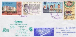 LETTRE PREMIER VOL PHILIPPINE /MANILLE /PARIS VIA ATHENES-BANGKOK 1974 - Aviones