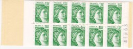 FRANCE Carnet CA1973-C1 De 20 Timbres Verts Sabine De Gandon à 1,00 F (voir Scan) - Modernos : 1959-…