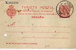 1459 Entero Postal Cadiz 1912 Alfonso Xlll Medallon - 1850-1931