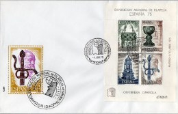 Goldschmuck 1975 Spanien Block 20 ** + FDC 23€ Krone Kelch Schwert-Griff Monstranz Hoja History Bloc Art Sheet Bf Espana - Blocchi & Foglietti