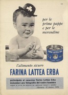 # FARINA LATTEA ERBA  BABY FOOD 1950s Advert Pubblicità Publicitè Reklame Milk Meal Farine Lait - Manifesti