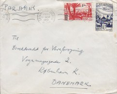 Maroc Morocco Airmail Par Avion CASABLANCA BOURSE 1951 Cover Lettre To Denmark Overprinted Stamp Aeroplane Arienne - Covers & Documents