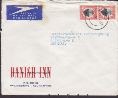 South Africa Airmail Par Avion Label DANISH INN Stone Hill Pleasure Resort MAGLIESBURG 1949 Cover Brief To Denmark - Covers & Documents