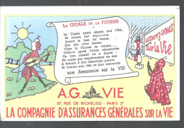 Buvard. AG VIE 87, Rue De Richelieu Paris La Compagnie D'assurances Générales Sur La Vie (La Cigale Et La Fourmi) - Bank En Verzekering