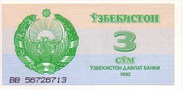 OUZBEKISTAN   3 Sum   Emission De 1992   Pick 62a     ***** BILLET  NEUF ***** - Ouzbékistan