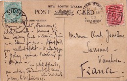 AUSTRALIE - NEW SOUTH WALES 30-8-1909 + CACHET SYDNEY - CARTE POSTALE POUR LA FRANCE. - Cartas & Documentos