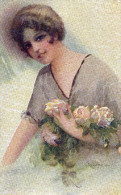 Illustrée Signée C. MONESTIER : Femme Aux Roses Blanches - Monestier, C.