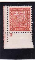 Tschechoslowakei 1929, štátny Znak, Michel 279 **,  Kennzeichen 3-Numero De Planche 3 - Nuevos