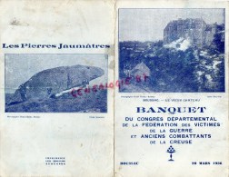 23 - BOUSSAC - RARE MENU BANQUET CONGRES FEDERATION VICTIMES GUERRE CREUSE- HOTEL AUCOUTURIER-1936-PINTOUT - Menus