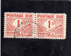 RHODESIA & NYASALAND RODESIA 1961 POSTAGE DUE 1 D PAIR SEGNATASSE COPPIA USED - Rhodesia & Nyasaland (1954-1963)