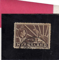 NYASALAND PROTECTORATED NYASSALAND 1938 1944 KING GEORGE VI AND LEOPARD RE GIORGIO 1p BROWN USATO USED OBLITERE' - Nyasaland (1907-1953)