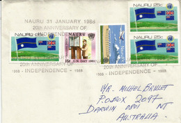 Lettre De L'ile Nauru Océan Pacifique, Adressée  En Australie (oblit. Commemorative 20 Ieme Anniv.Independance) RARE - Islands