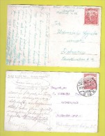 2 TWO DEUX MAGYAR POSTA HUNGARY OLD POSTCARDS + STAMPS TIMBRES Marcophilie - Marcofilie