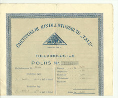 Estland Estonia Estonie Versicherungspolis Insurance Police 1940 Versicherungsgesellschaft TALU - Banque & Assurance