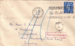 1949 , LETTRE LONDON, LONDON & BIRMINGHAM Pour HAMBURG BRIT. ZONE, TAXE 10/5225 - Strafportzegels