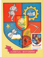 BOTOSANI COUNTY COAT OF ARMS, CM, MAXICARD, CARTES MAXIMUM, 1982, ROMANIA - Sonstige & Ohne Zuordnung