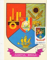 BRAILA COUNTY COAT OF ARMS, CM, MAXICARD, CARTES MAXIMUM, 1978, ROMANIA - Andere & Zonder Classificatie