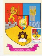 DOLJ COUNTY COAT OF ARMS, CM, MAXICARD, CARTES MAXIMUM, 1978, ROMANIA - Otros & Sin Clasificación