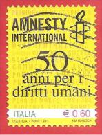 ITALIA REPUBBLICA USATO - 2011 - 50º Anniversario Di Amnesty International -  € 0,60 - S. 3235 - 2011-20: Usati