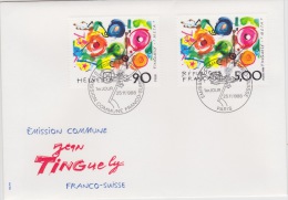 Emission Commune Jean Tinguely  Franco-suisse 1er Jour 25-11-1988 - Storia Postale