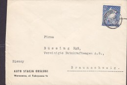 Poland AUTO STACJA OBSLUGI, WARSZAWA 1938 Cover Brief To BRAUNSCHWEIG Germany Marschall E. Rydz-Smigly Stamp - Lettres & Documents