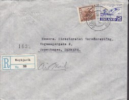 Iceland M. MATTHIASSON Registered Einschreiben Label REYKJAVIK 1952 Cover Brief Denmark Fische Fish & Postdienst Stamp - Cartas & Documentos