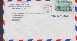 United States Airmail HOTEL ROGER WILLIAMS, NEW YORK 1950 Cover LLettre To Denmark - Cartas & Documentos